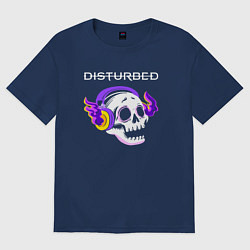 Футболка оверсайз женская Disturbed - неоновый череп, цвет: тёмно-синий