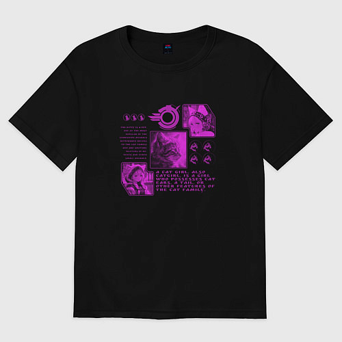 Женская футболка оверсайз Кошки-девушки и котёнок / Черный – фото 1