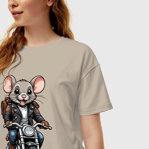 Женская футболка оверсайз Biker mice / Миндальный – фото 3