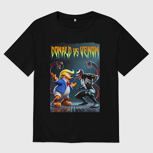 Женская футболка оверсайз Donald vs Venom - ai art fantasy / Черный – фото 1