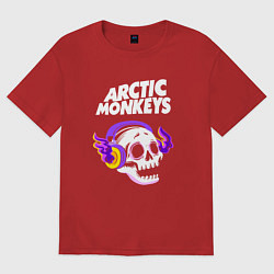 Футболка оверсайз женская Arctic Monkeys - неоновый череп, цвет: красный