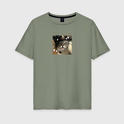 Женская футболка оверсайз Серая кошка для пары