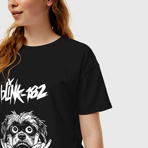 Женская футболка оверсайз Blink 182 rock dog / Черный – фото 3