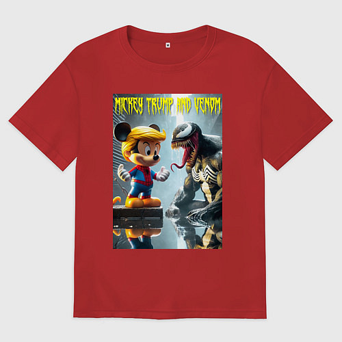 Женская футболка оверсайз Mickey Trump and Venom - ai art fantasy / Красный – фото 1