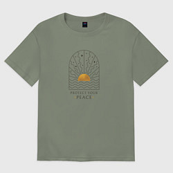 Женская футболка оверсайз Эмблема с солнцем в стиле бохо с надписью