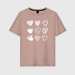 Футболка оверсайз женская Hearts love hand draw, цвет: пыльно-розовый
