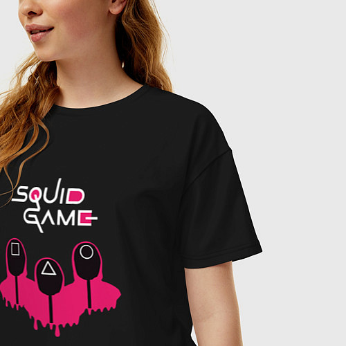 Женская футболка оверсайз Squid game soldiers / Черный – фото 3