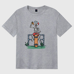 Футболка оверсайз женская Скелетик скейтер с пиццей, цвет: меланж