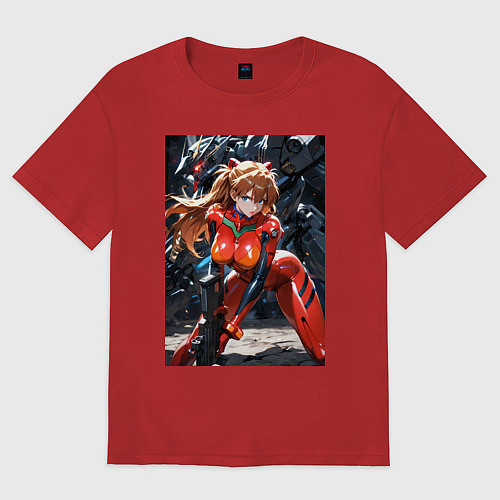 Женская футболка оверсайз Аска Лэнгли Евангелион / Красный – фото 1