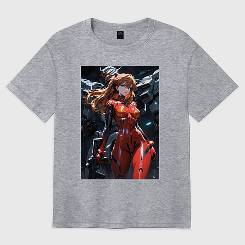Женская футболка оверсайз Аска Лэнгли Евангелион / Меланж – фото 1
