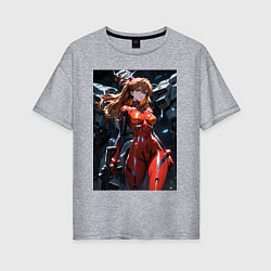 Футболка оверсайз женская Аска Лэнгли Евангелион, цвет: меланж