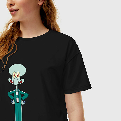 Женская футболка оверсайз Сквидворд игра в кальмара мем Спанч боб / Черный – фото 3