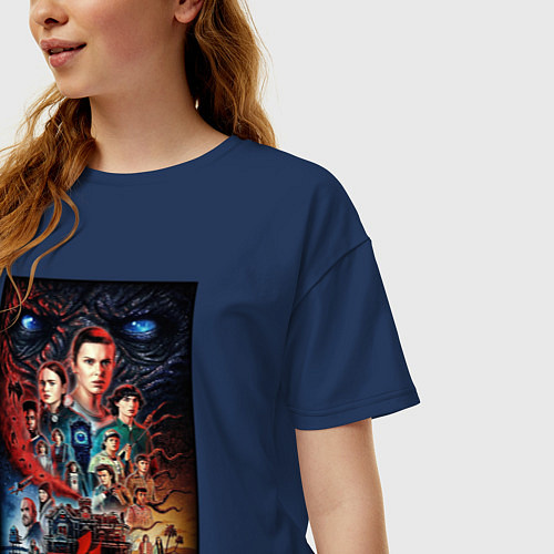 Женская футболка оверсайз Stranger Things 4 / Тёмно-синий – фото 3