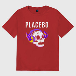 Футболка оверсайз женская Placebo - неоновый череп, цвет: красный