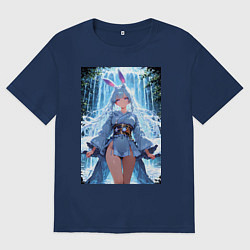 Футболка оверсайз женская Зайка в гармонии с природой, цвет: тёмно-синий