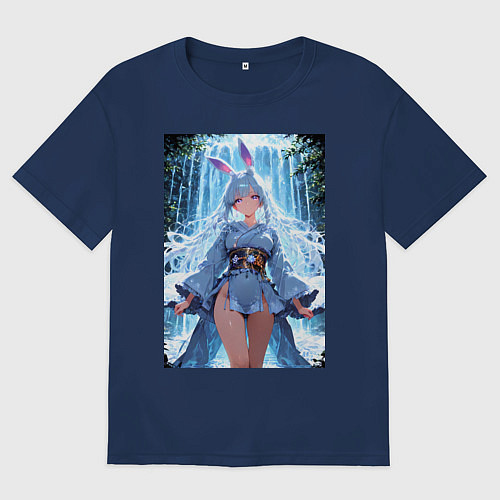 Женская футболка оверсайз Зайка в гармонии с природой / Тёмно-синий – фото 1