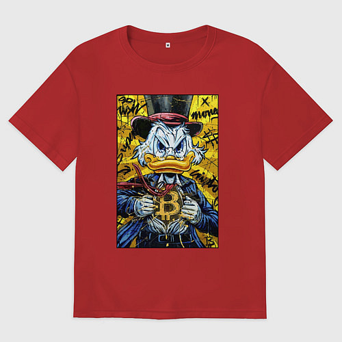 Женская футболка оверсайз Утиные истории - Скрудж биткоин / Красный – фото 1