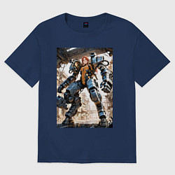 Женская футболка оверсайз Девушка управляет огромным мехом