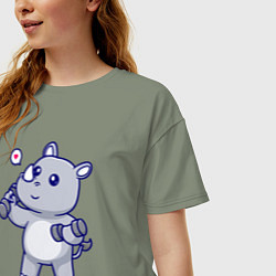 Футболка оверсайз женская Фитнес носорог, цвет: авокадо — фото 2
