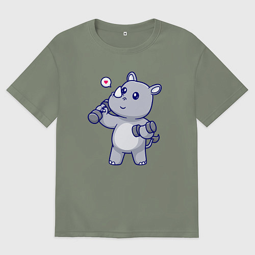 Женская футболка оверсайз Фитнес носорог / Авокадо – фото 1