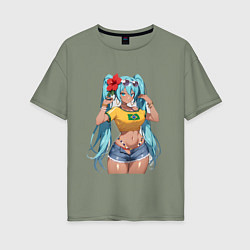 Женская футболка оверсайз Miku Hatsune с цветком