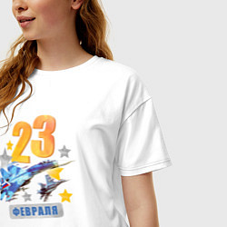 Футболка оверсайз женская 23 февраля - самолет, цвет: белый — фото 2