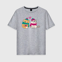 Футболка оверсайз женская Милые влюбленные котики, цвет: меланж
