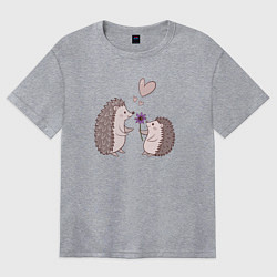 Футболка оверсайз женская Свидание влюбленных ежиков, цвет: меланж