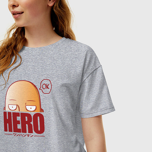 Женская футболка оверсайз Ванпанч герой hero / Меланж – фото 3
