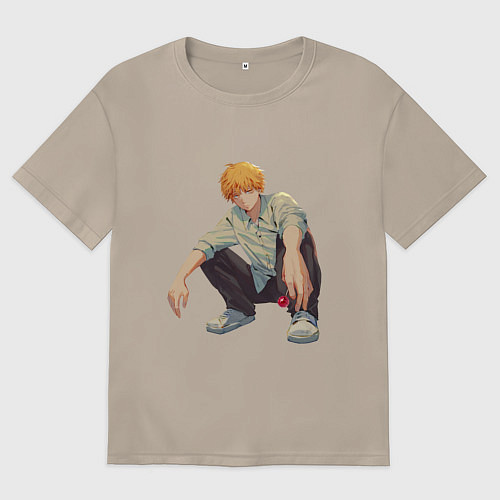 Женская футболка оверсайз Человек-бензопила Денджи чилл / Миндальный – фото 1