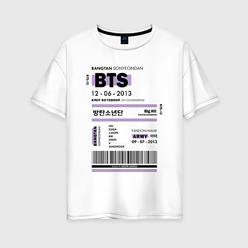 Женская футболка оверсайз Bts ticket / Белый – фото 1