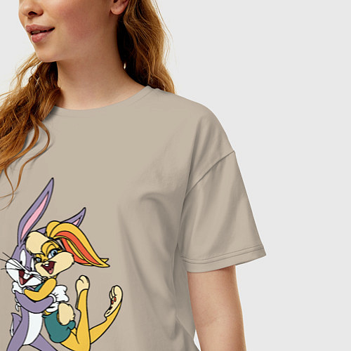 Женская футболка оверсайз Bugs Bunny - Lola Bunny / Миндальный – фото 3