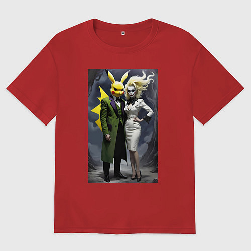 Женская футболка оверсайз Ведьма жена Пикачу - нейроарт фантазия / Красный – фото 1