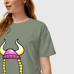 Футболка оверсайз женская Женский шлем викинга - для пары, цвет: авокадо — фото 2