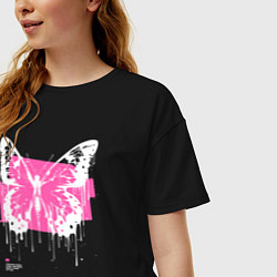 Футболка оверсайз женская Emo butterfly with splashes of paint, цвет: черный — фото 2