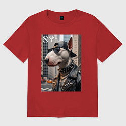 Футболка оверсайз женская Чувак бультерьер житель Нью-Йорка, цвет: красный