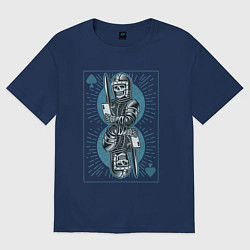 Футболка оверсайз женская Игральная карта со скелетом рыцарем, цвет: тёмно-синий