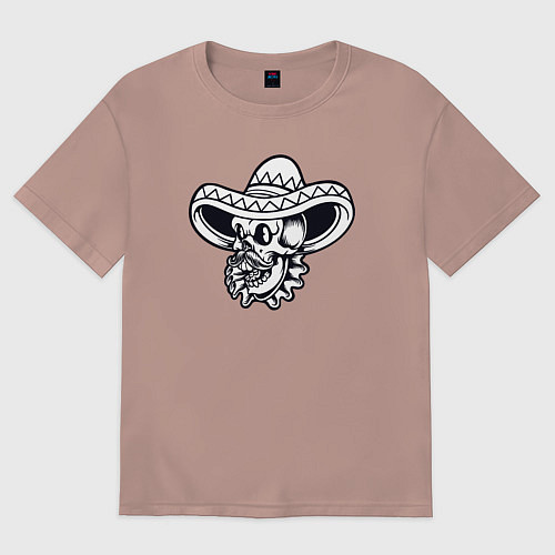 Женская футболка оверсайз Черепок в сомбреро / Пыльно-розовый – фото 1