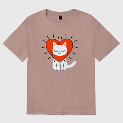 Футболка оверсайз женская Кошкино сердечко, цвет: пыльно-розовый