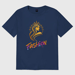 Футболка оверсайз женская Fashion - портрет девушки, цвет: тёмно-синий