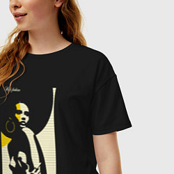 Футболка оверсайз женская Девушка в круглой шляпе, цвет: черный — фото 2