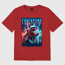 Футболка оверсайз женская Dude bull terrier - cyberpunk, цвет: красный