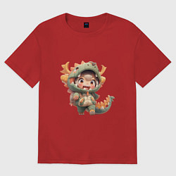 Футболка оверсайз женская Ребенок в костюме дракона, цвет: красный