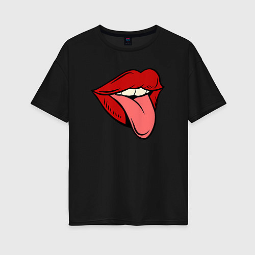 Женская футболка оверсайз Girl lips / Черный – фото 1