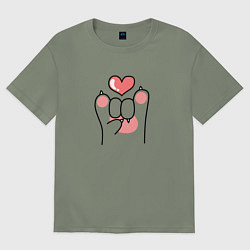 Футболка оверсайз женская Лапка котика и сердечко, цвет: авокадо