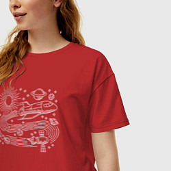 Футболка оверсайз женская Ракета в космосе, цвет: красный — фото 2