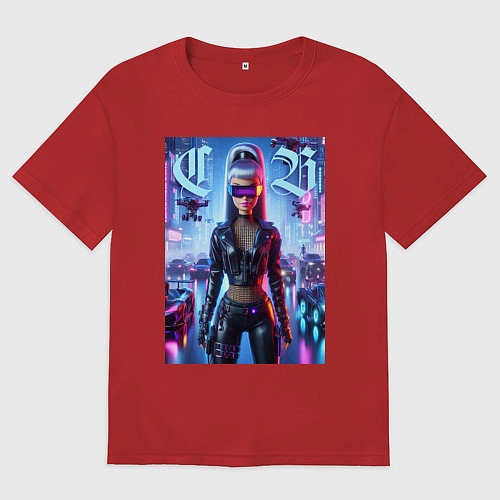 Женская футболка оверсайз Cyber girl Barbie - neon glow / Красный – фото 1