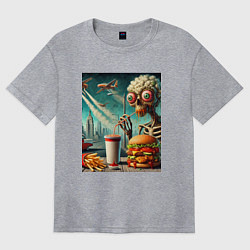 Футболка оверсайз женская The negative effects of eating fast food, цвет: меланж