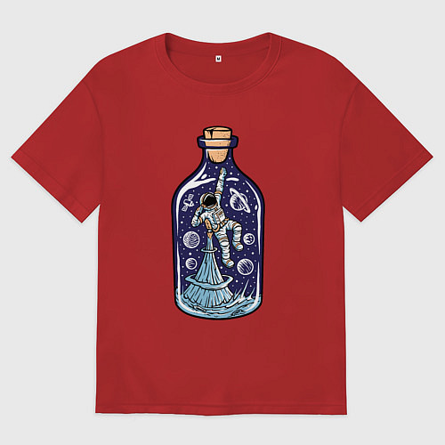 Женская футболка оверсайз Космонавт в бутылке / Красный – фото 1