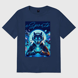 Футболка оверсайз женская Волчара - крутой геймер, цвет: тёмно-синий